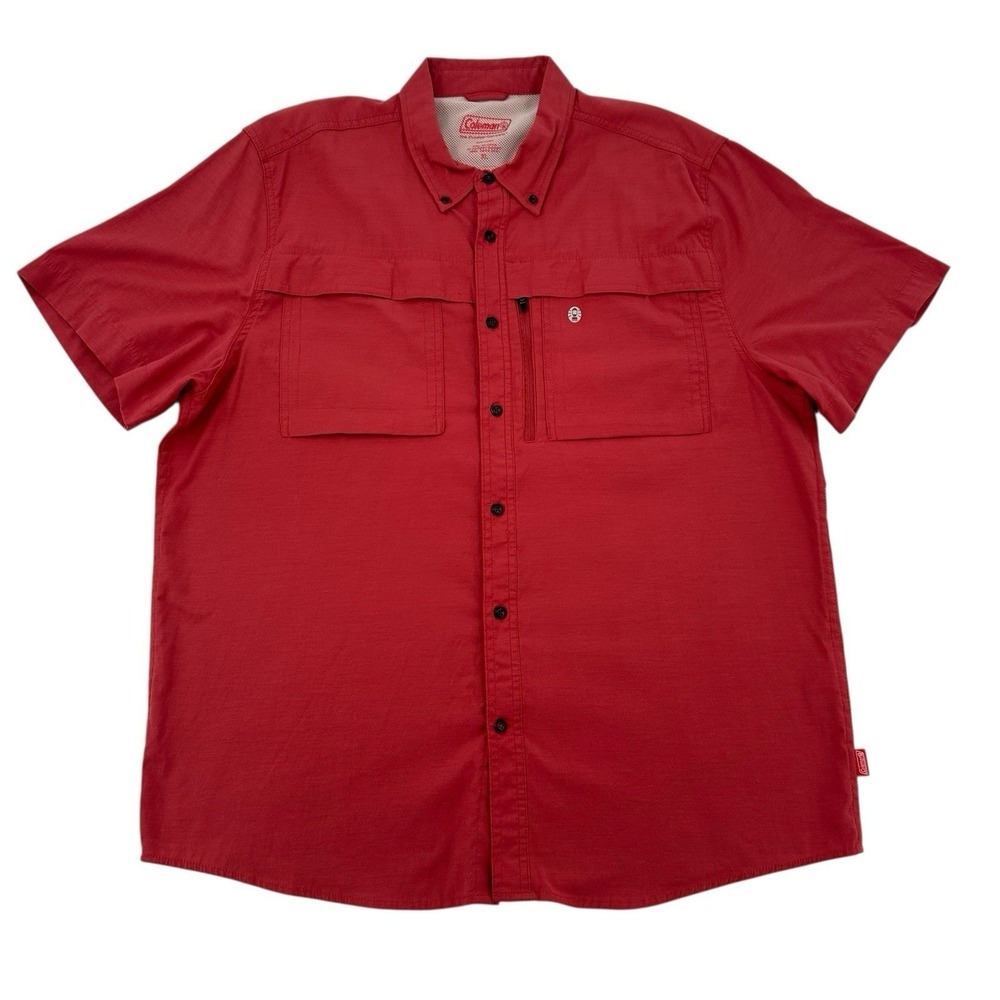 Coleman Mens XL Red Short Sleeve Fishing Hiking Shirt Ventilated Button Down